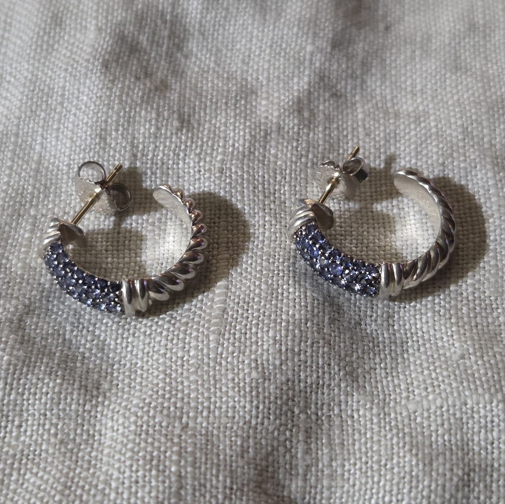 David Yurman Cable Candy Metro Hoop Earrings with Blue Sapphire, SS - Picture 14 of 14